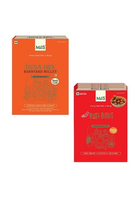 Mil8 Dosamix Barnyard & Ragi Balls Combo (300Gram-40Gram) Nutritious, Delicious And Healthy Breakfast Solution