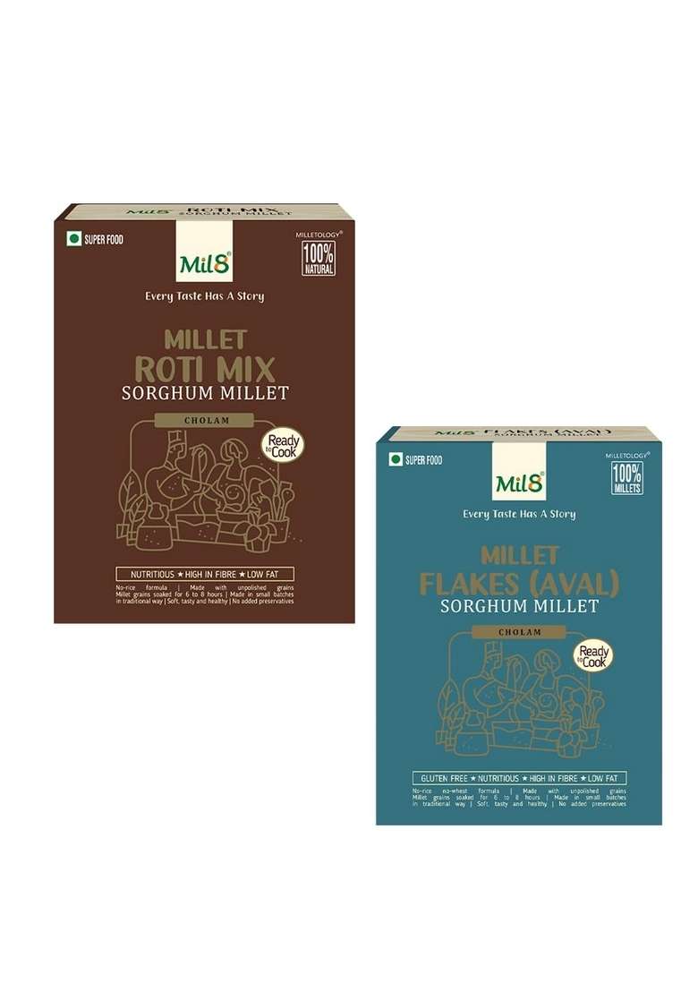 Mil8 Rotimix Sorghum & Flakes (Aval) Sorghum Millet Combo (300Gram-200Gram) Nutritious, Delicious And Healthy Breakfast Solution - Indya