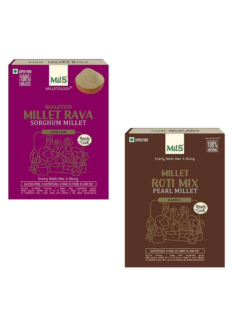 Mil8 Rava Sorghum & Rotimix Pearl Millet Combo (300Gram-300Gram) Nutritious, Delicious And Healthy Breakfast Solution - Indya