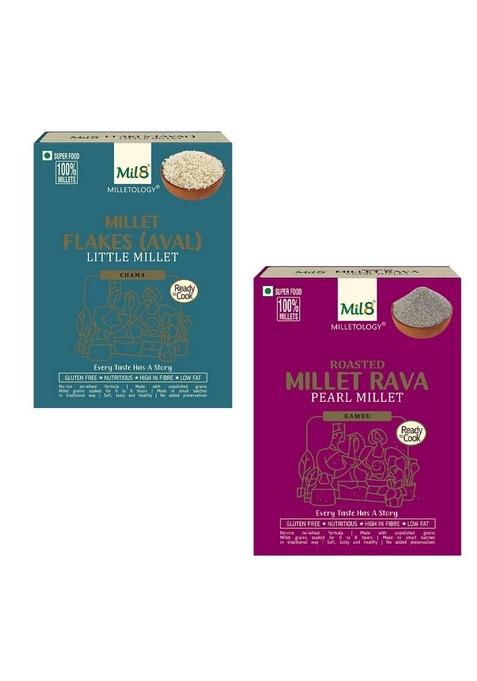 Mil8 Flakes (Aval) Little & Rava Pearl Millet Combo (200Gram-300Gram) Nutritious, Delicious And Healthy Breakfast Solution