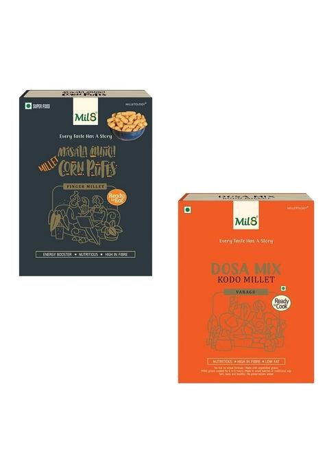 Mil8 Corn Puffs Masala & Dosamix Kodo Millet Combo (30Gram-300Gram) Nutritious, Delicious And Healthy Breakfast Solution