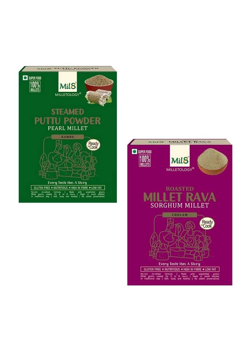 Mil8 Puttu Powder Pearl & Rava Sorghum Millet Combo (300Gram-300Gram) Nutritious, Delicious And Healthy Breakfast Solution - Indya