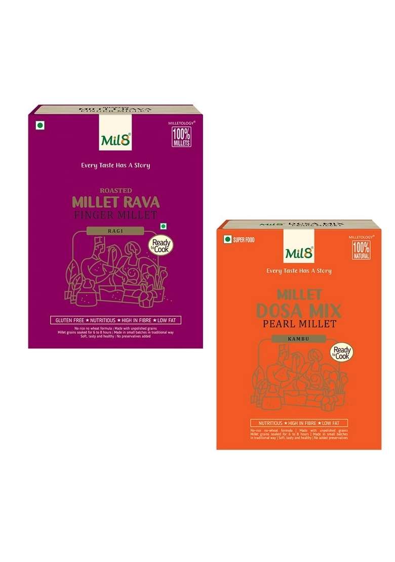 Mil8 Rava Finger & Dosamix Pearl Millet Combo (300Gram-300Gram) Nutritious, Delicious And Healthy Breakfast Solution - Indya