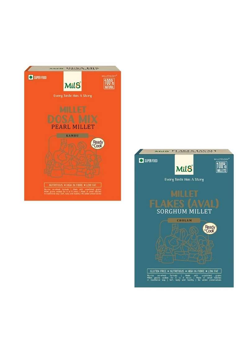 Mil8 Dosamix Pearl & Flakes (Aval) Sorghum Millet Combo (300Gram-200Gram) Nutritious, Delicious And Healthy Breakfast Solution - Indya