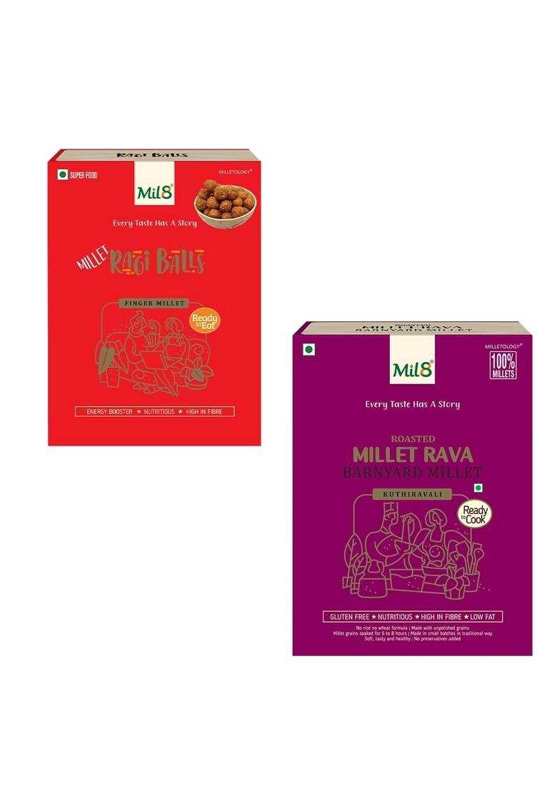 Mil8 Ragi Balls & Rava Barnyard Millet Combo (40Gram-300Gram) Nutritious, Delicious And Healthy Breakfast Solution