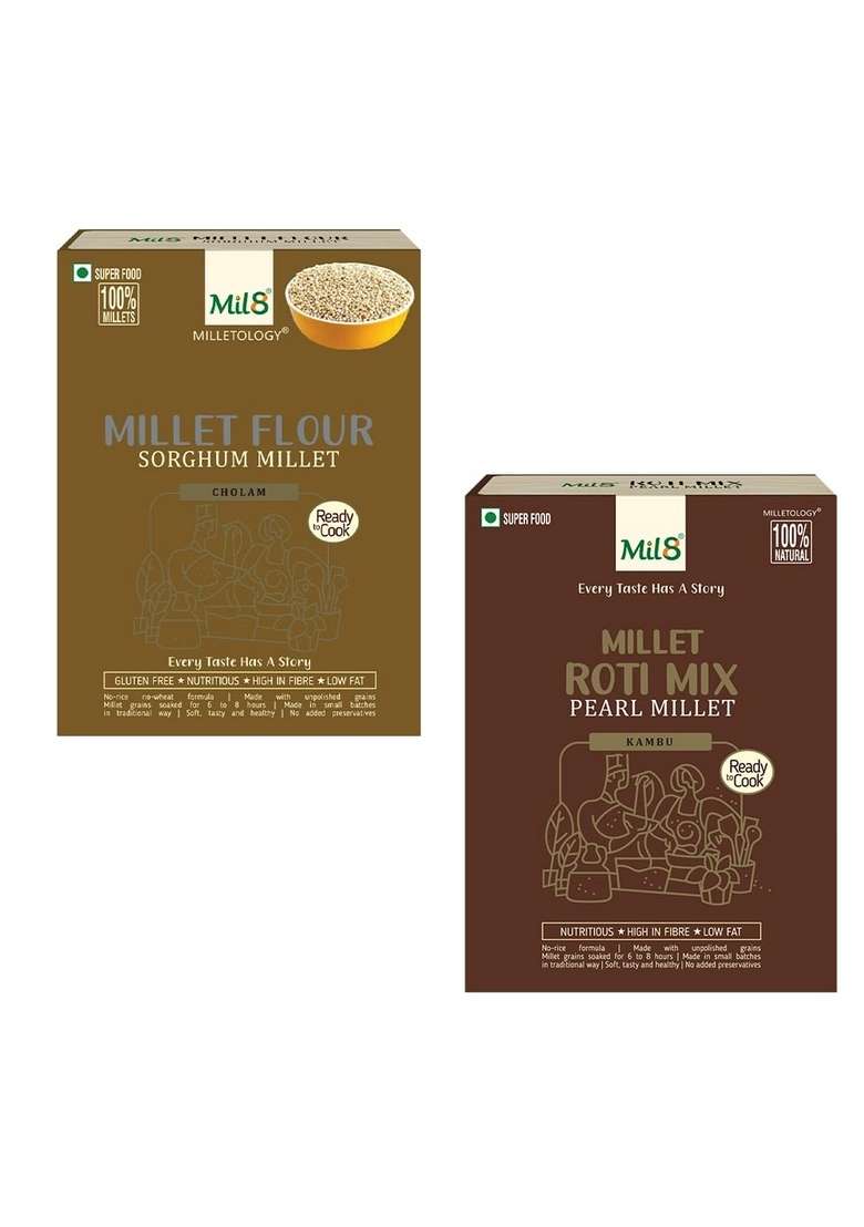 Mil8 Flour Sorghum & Rotimix Pearl Millet Combo (300Gram-300Gram) Nutritious, Delicious And Healthy Breakfast Solution - Indya