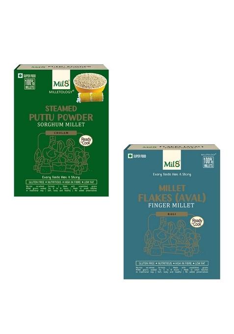 Mil8 Puttu Powder Sorghum & Flakes (Aval) Finger Millet Combo (300Gram-200Gram) Nutritious, Delicious And Healthy Breakfast Solution