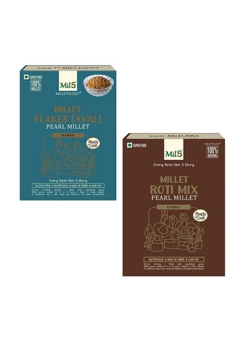 Mil8 Flakes (Aval) Pearl & Rotimix Pearl Millet Combo (200Gram-300Gram) Nutritious, Delicious And Healthy Breakfast Solution