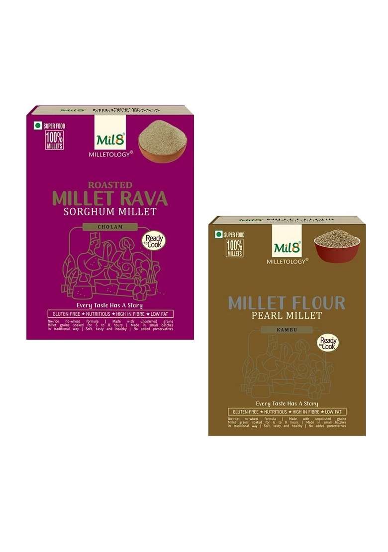 Mil8 Rava Sorghum & Flour Pearl Millet Combo (300Gram-300Gram) Nutritious, Delicious And Healthy Breakfast Solution - Indya