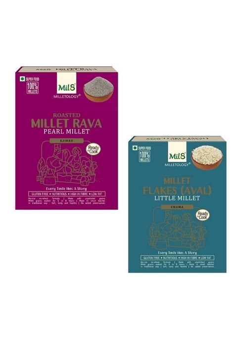 Mil8 Rava Pearl & Flakes (Aval) Little Millet Combo (300Gram-200Gram) Nutritious, Delicious And Healthy Breakfast Solution