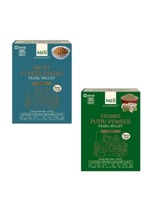 Mil8 Flakes (Aval) Pearl & Puttu Powder Pearl Millet Combo (200Gram-300Gram) Nutritious, Delicious And Healthy Breakfast Solution