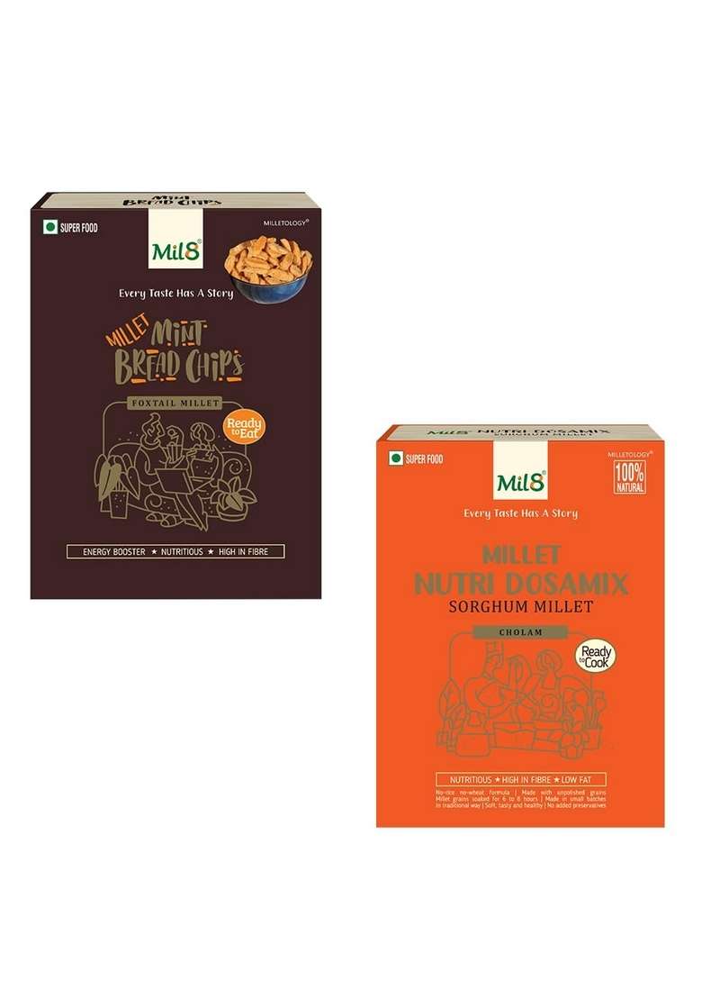 Mil8 Bread Chips Mint & Nutri Dosamix Sorghum Millet Combo (40Gram-300Gram) Nutritious, Delicious And Healthy Breakfast Solution - Indya