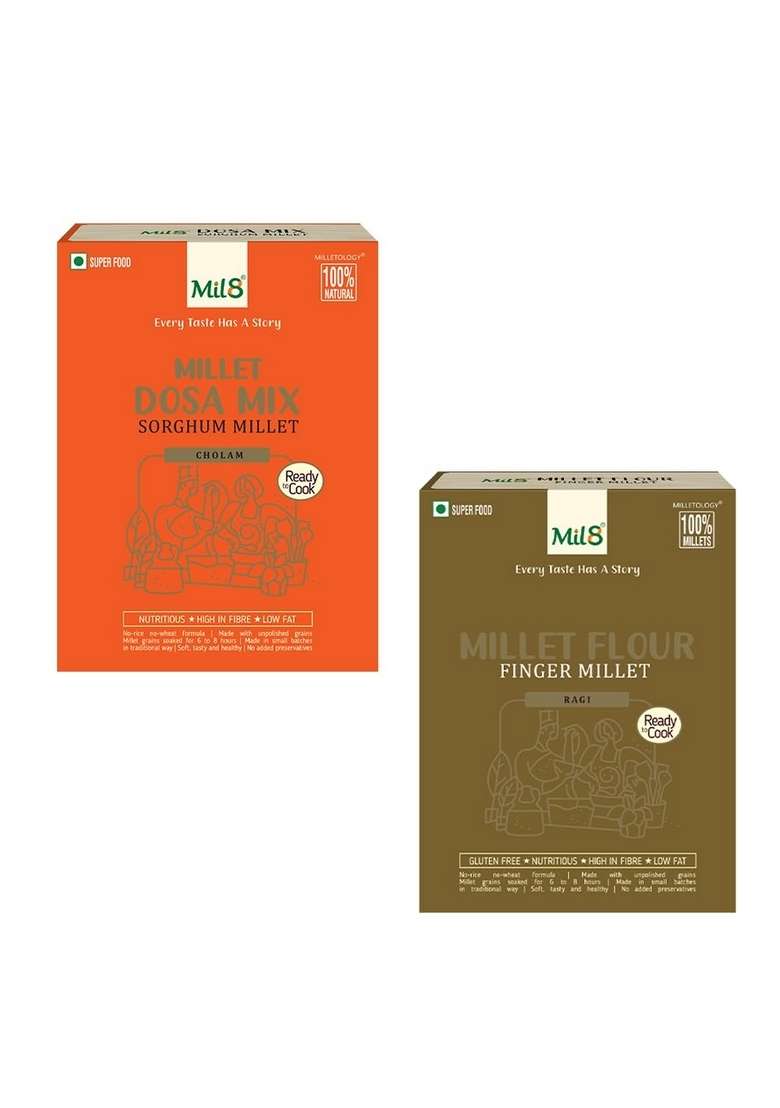 Mil8 Dosamix Sorghum & Flour Finger Millet Combo (300Gram-300Gram) Nutritious, Delicious And Healthy Breakfast Solution - Indya