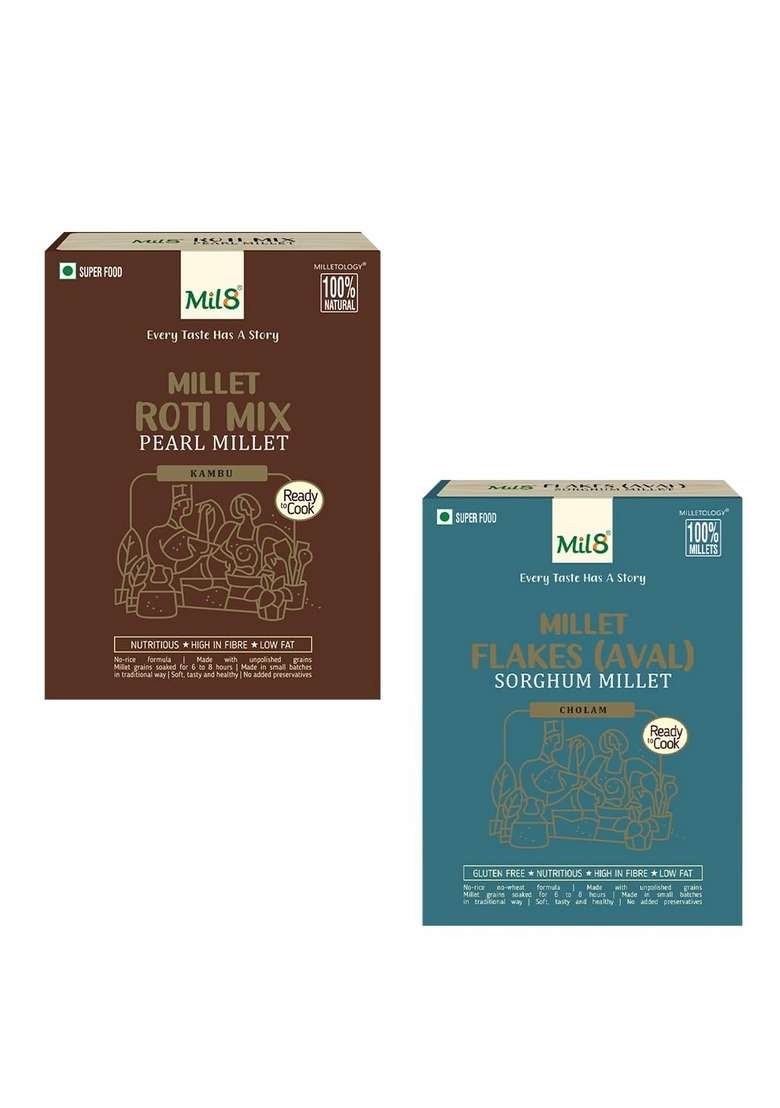 Mil8 Rotimix Pearl & Flakes (Aval) Sorghum Millet Combo (300Gram-200Gram) Nutritious, Delicious And Healthy Breakfast Solution - Indya