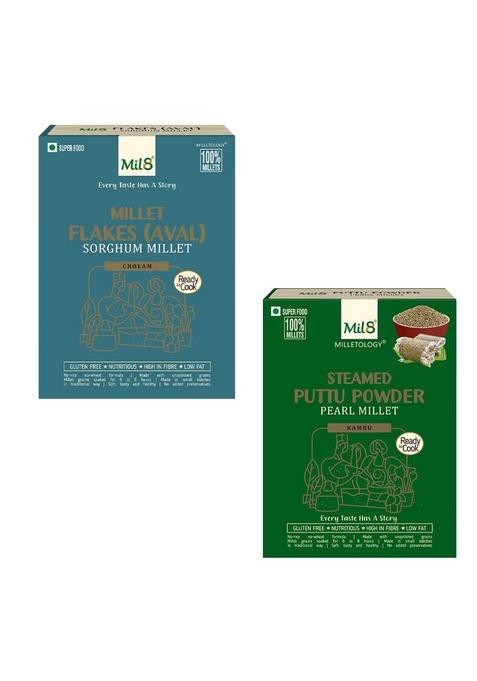 Mil8 Flakes (Aval) Sorghum & Puttu Powder Pearl Millet Combo (200Gram-300Gram) Nutritious, Delicious And Healthy Breakfast Solution