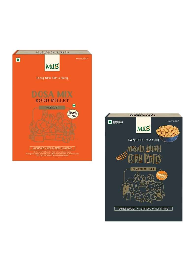 Mil8 Dosamix Kodo & Corn Puffs Masala Combo (300Gram-30Gram) Nutritious, Delicious And Healthy Breakfast Solution - Indya