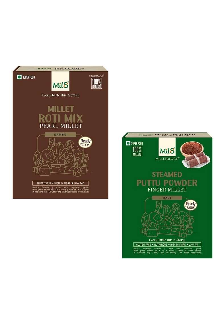 Mil8 Rotimix Pearl & Puttu Powder Finger Millet Combo (300Gram-300Gram) Nutritious, Delicious And Healthy Breakfast Solution - Indya