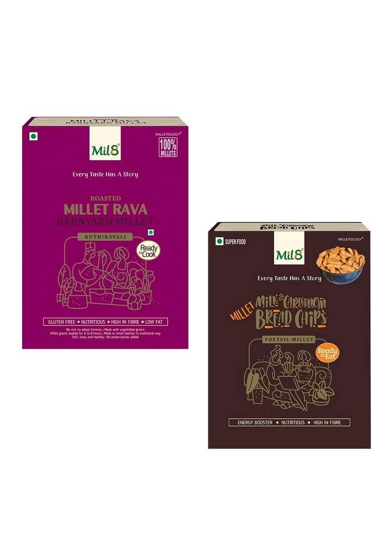 Mil8 Rava Barnyard & Bread Chips Milk And Cardamom Combo (300Gram-40Gram) Nutritious, Delicious And Healthy Breakfast Solution - Indya