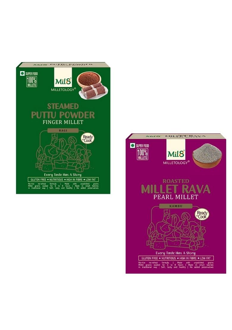 Mil8 Puttu Powder Finger & Rava Pearl Millet Combo (300Gram-300Gram) Nutritious, Delicious And Healthy Breakfast Solution