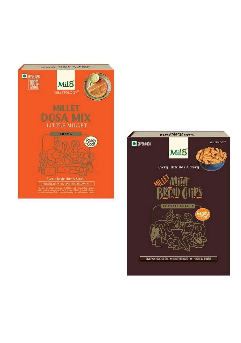 Mil8 Dosamix Little & Bread Chips Mint Combo (300Gram-40Gram) Nutritious, Delicious And Healthy Breakfast Solution - Indya