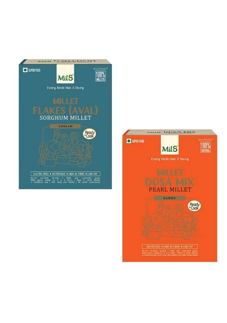 Mil8 Flakes (Aval) Sorghum & Dosamix Pearl Millet Combo (200Gram-300Gram) Nutritious, Delicious And Healthy Breakfast Solution - Indya