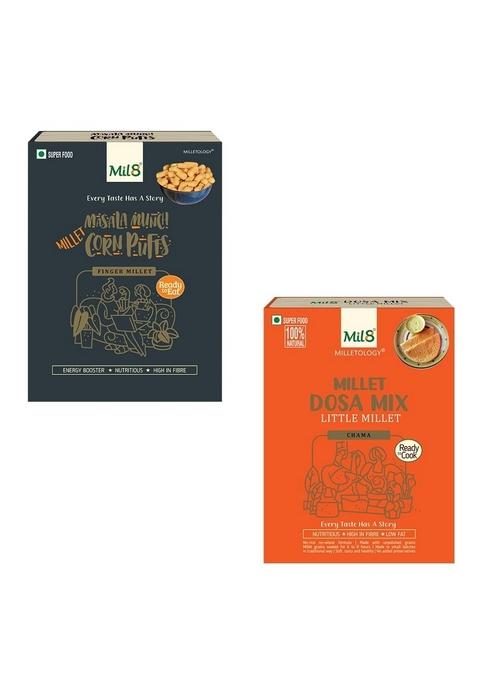 Mil8 Corn Puffs Masala & Dosamix Little Millet Combo (30Gram-300Gram) Nutritious, Delicious And Healthy Breakfast Solution