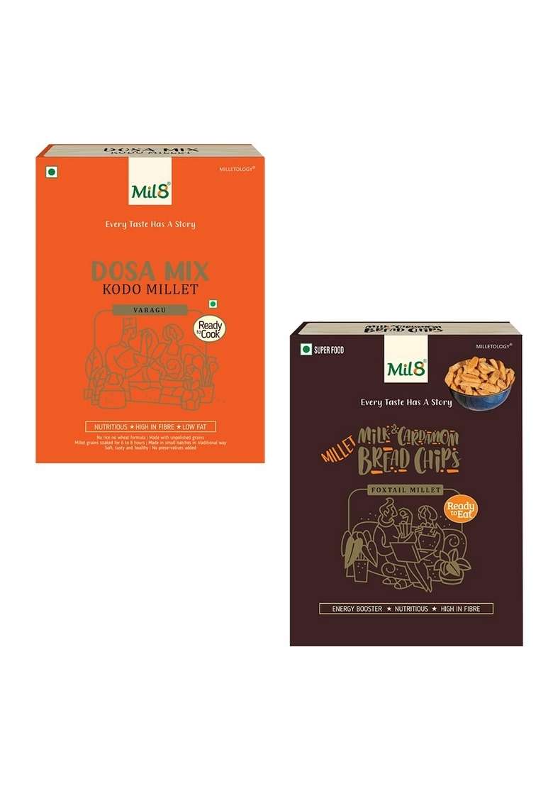 Mil8 Dosamix Kodo & Bread Chips Milk And Cardamom Combo (300Gram-40Gram) Nutritious, Delicious And Healthy Breakfast Solution - Indya
