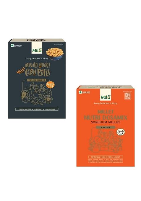 Mil8 Corn Puffs Masala & Nutri Dosamix Sorghum Millet Combo (30Gram-300Gram) Nutritious, Delicious And Healthy Breakfast Solution