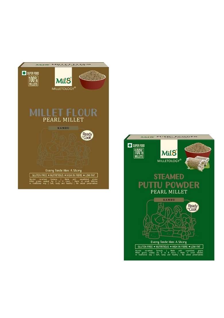 Mil8 Flour Pearl & Puttu Powder Pearl Millet Combo (300Gram-300Gram) Nutritious, Delicious And Healthy Breakfast Solution - Indya