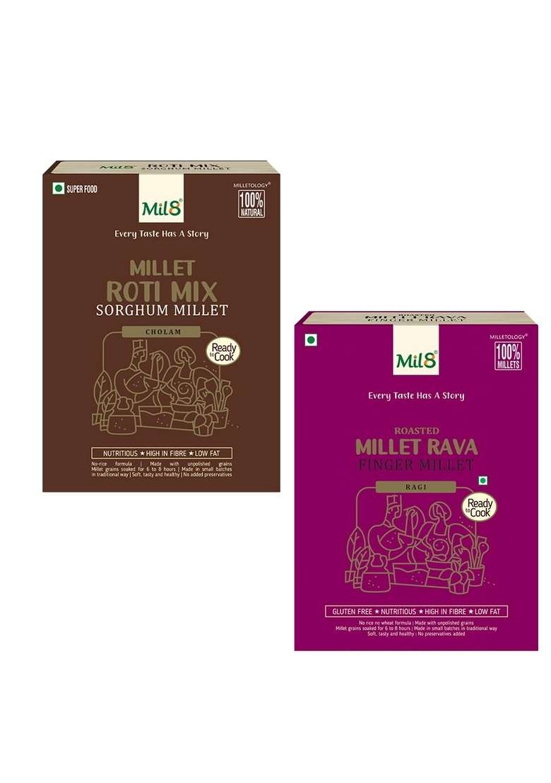 Mil8 Rotimix Sorghum & Rava Finger Millet Combo (300Gram-300Gram) Nutritious, Delicious And Healthy Breakfast Solution - Indya