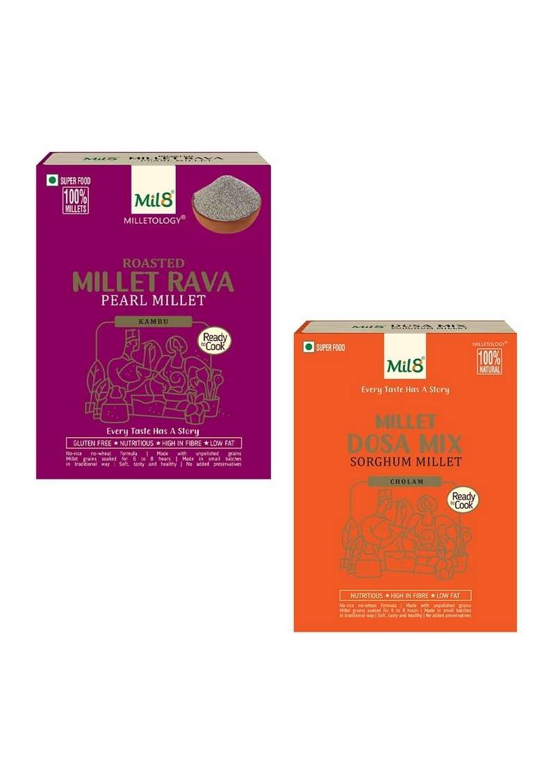 Mil8 Rava Pearl & Dosamix Sorghum Millet Combo (300Gram-300Gram) Nutritious, Delicious And Healthy Breakfast Solution - Indya