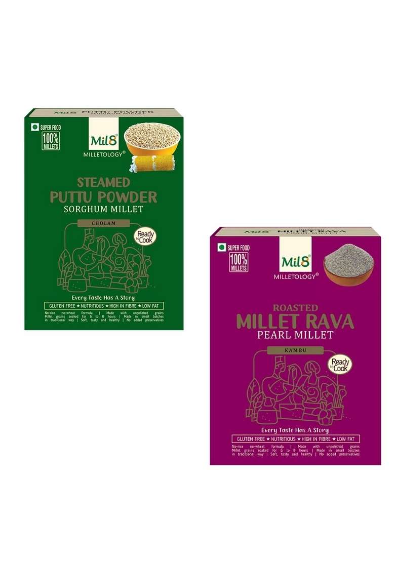Mil8 Puttu Powder Sorghum & Rava Pearl Millet Combo (300Gram-300Gram) Nutritious, Delicious And Healthy Breakfast Solution - Indya