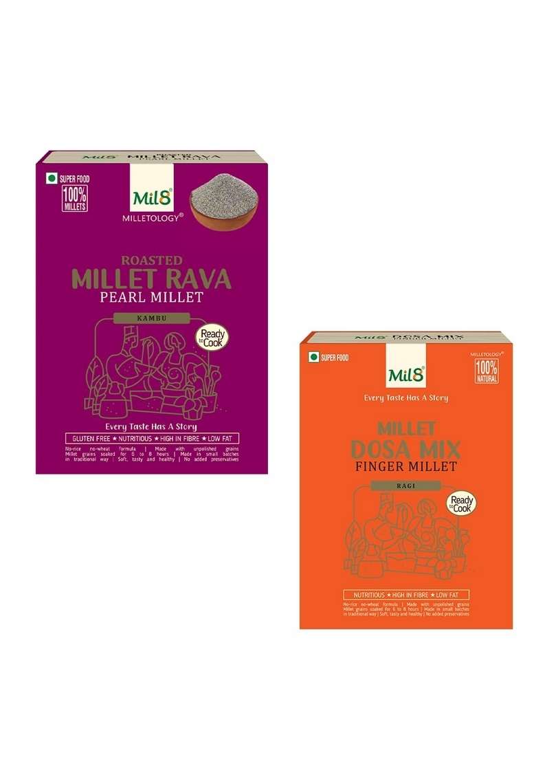 Mil8 Rava Pearl & Dosamix Finger Millet Combo (300Gram-300Gram) Nutritious, Delicious And Healthy Breakfast Solution - Indya