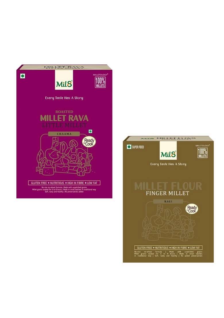 Mil8 Rava Little & Flour Finger Millet Combo (300Gram-300Gram) Nutritious, Delicious And Healthy Breakfast Solution - Indya