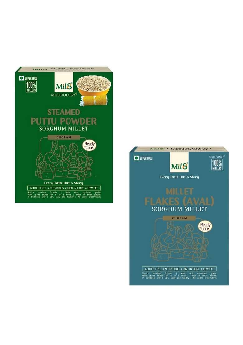 Mil8 Puttu Powder Sorghum & Flakes (Aval) Sorghum Millet Combo (300Gram-200Gram) Nutritious, Delicious And Healthy Breakfast Solution - Indya