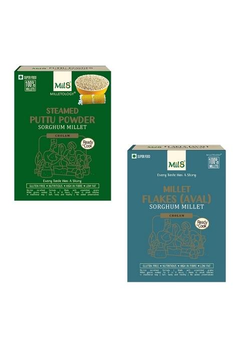 Mil8 Puttu Powder Sorghum & Flakes (Aval) Sorghum Millet Combo (300Gram-200Gram) Nutritious, Delicious And Healthy Breakfast Solution