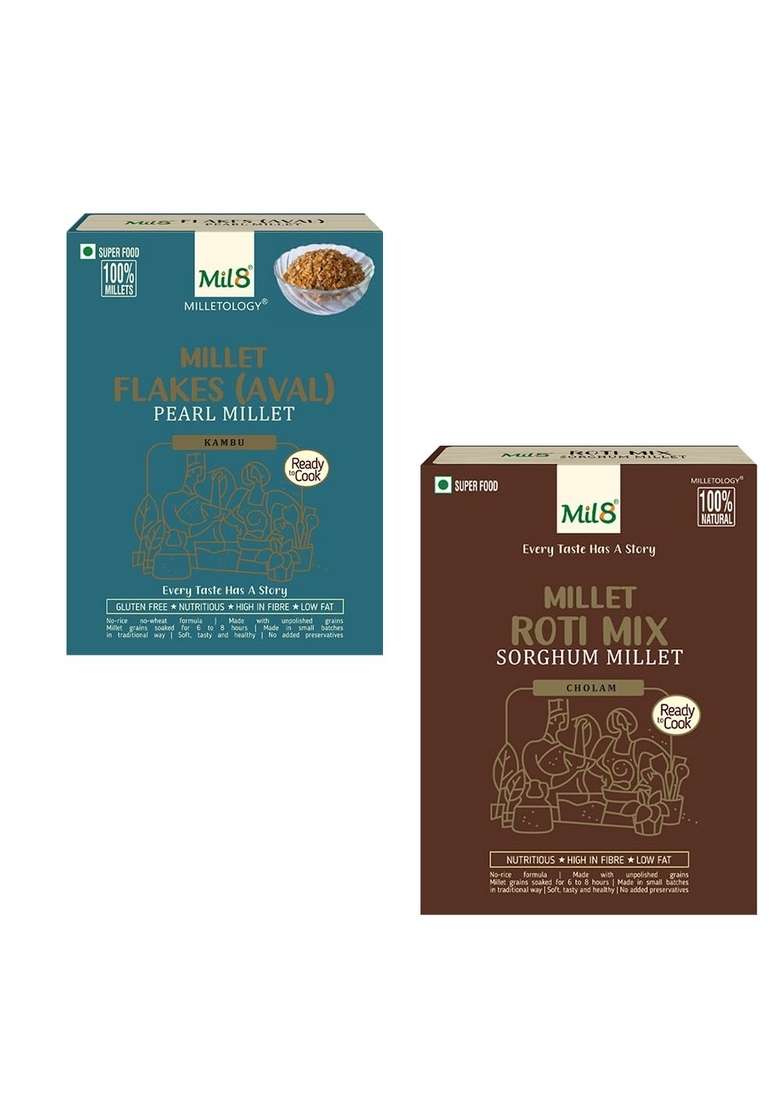 Mil8 Flakes (Aval) Pearl & Rotimix Sorghum Millet Combo (200Gram-300Gram) Nutritious, Delicious And Healthy Breakfast Solution - Indya