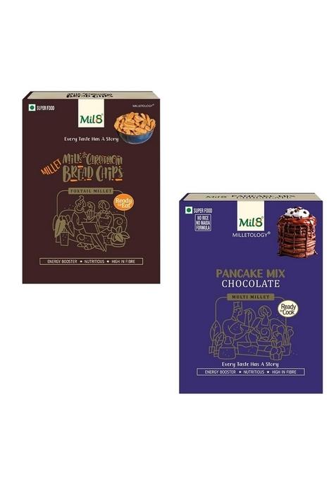 Mil8 Bread Chips Milk And Cardamom & Pancake Mix Chocolate Combo (40Gram-200Gram) Nutritious, Delicious And Healthy Breakfast Solution