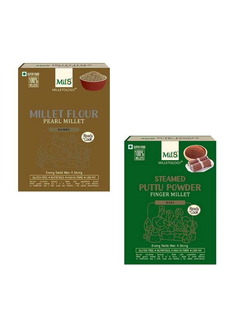 Mil8 Flour Pearl & Puttu Powder Finger Millet Combo (300Gram-300Gram) Nutritious, Delicious And Healthy Breakfast Solution - Indya