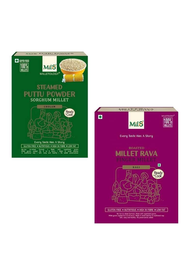 Mil8 Puttu Powder Sorghum & Rava Finger Millet Combo (300Gram-300Gram) Nutritious, Delicious And Healthy Breakfast Solution - Indya
