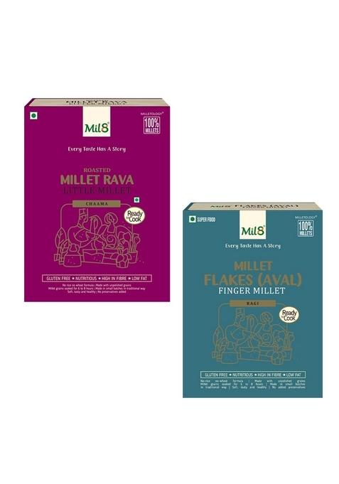 Mil8 Rava Little & Flakes (Aval) Finger Millet Combo (300Gram-200Gram) Nutritious, Delicious And Healthy Breakfast Solution