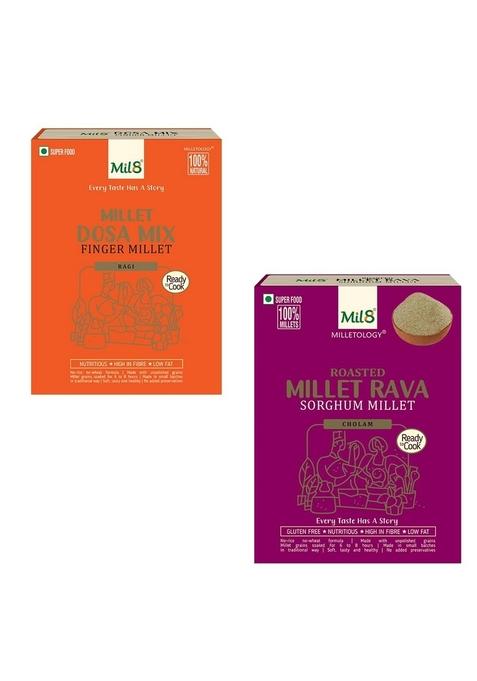 Mil8 Dosamix Finger & Rava Sorghum Millet Combo (300Gram-300Gram) Nutritious, Delicious And Healthy Breakfast Solution