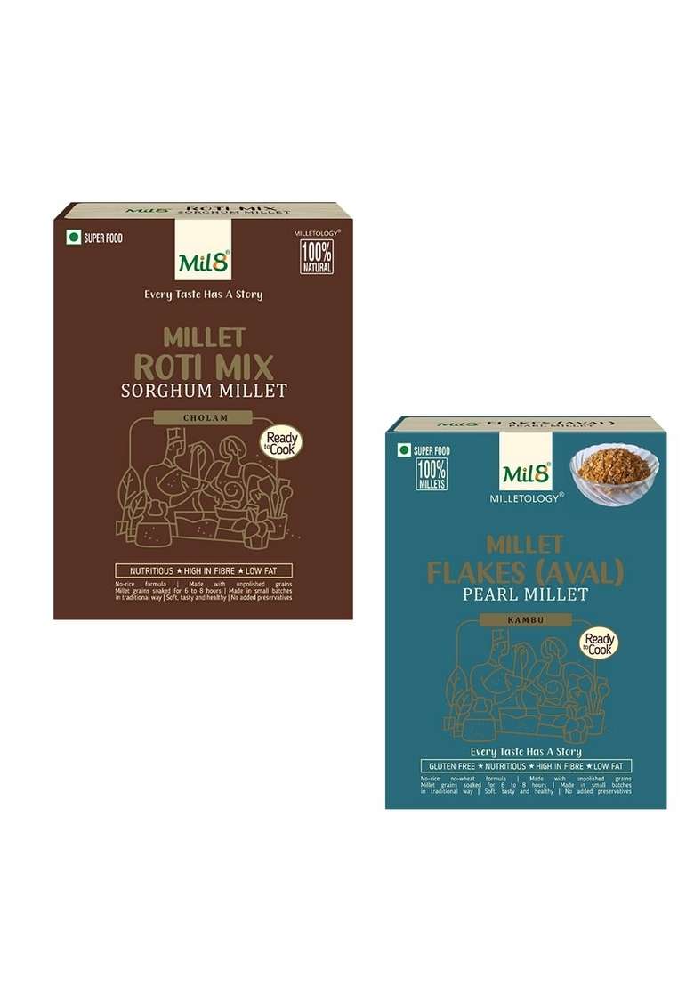 Mil8 Rotimix Sorghum & Flakes (Aval) Pearl Millet Combo (300Gram-200Gram) Nutritious, Delicious And Healthy Breakfast Solution - Indya
