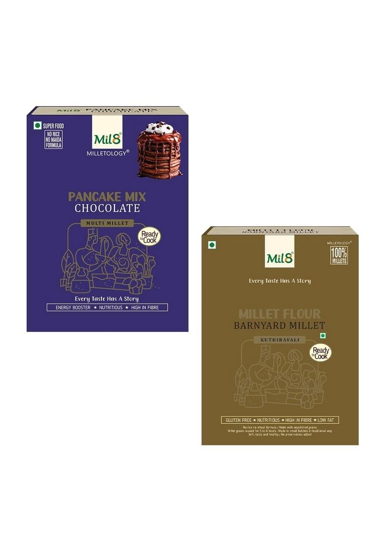 Mil8 Pancake Mix Chocolate & Flour Barnyard Millet Combo (200Gram-300Gram) Nutritious, Delicious And Healthy Breakfast Solution