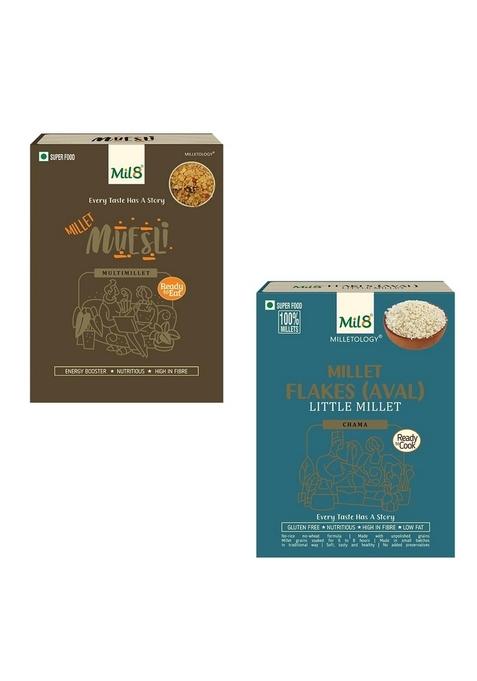 Mil8 Muesli & Flakes (Aval) Little Millet Combo (100Gram-200Gram) Nutritious, Delicious And Healthy Breakfast Solution