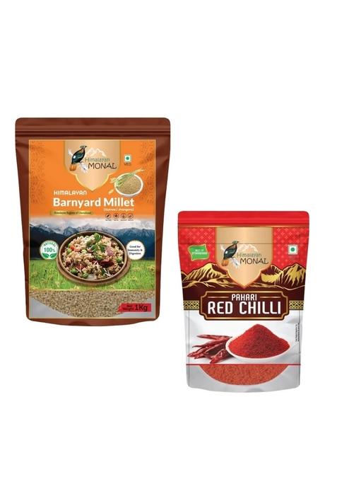 Himalayan Monal Barnyard Millet (Quinoa/Jhangora), 1 Kg, Veg And Himalayan Monal Pahari Red Chilli Powder, 100 Gm