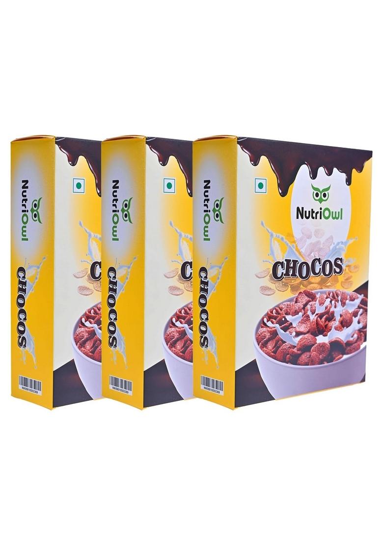 Nutriowl Chocos 200G Pack Of 3 – Whole Grain Breakfast Cereal, Rich In Fibre, High In Calcium & Protein, Packed With Essential Vitamins & Minerals