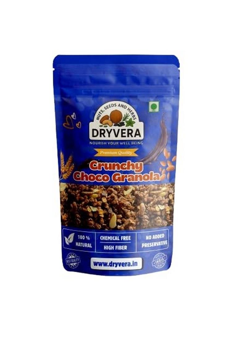Dryvera Crunchy Choco Granola, High Fibre Breakfast Cereal With Almonds And Oats, Chemical Free, 100% Natural