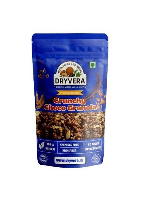 Dryvera Crunchy Choco Granola, High Fibre Breakfast Cereal With Almonds And Oats, Chemical Free, 100% Natural