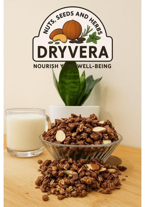 Dryvera Crunchy Choco Granola, High Fibre Breakfast Cereal With Almonds And Oats, Chemical Free, 100% Natural